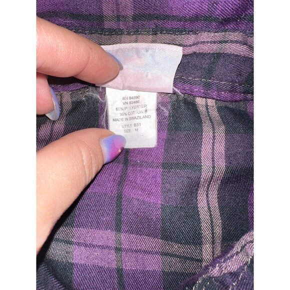 American Sweetheart Plaid Shirt Flannel Look Purple  Button Up Sz Medium - Picture 5 of 5
